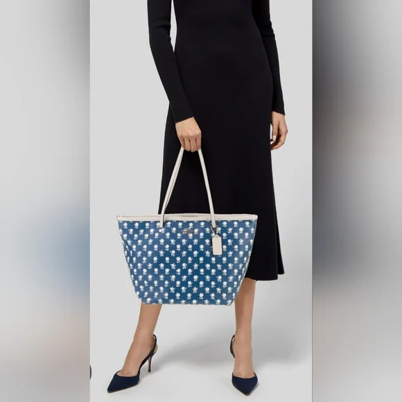 Coach Blue and White Tote Bag - Picture 2 of 9